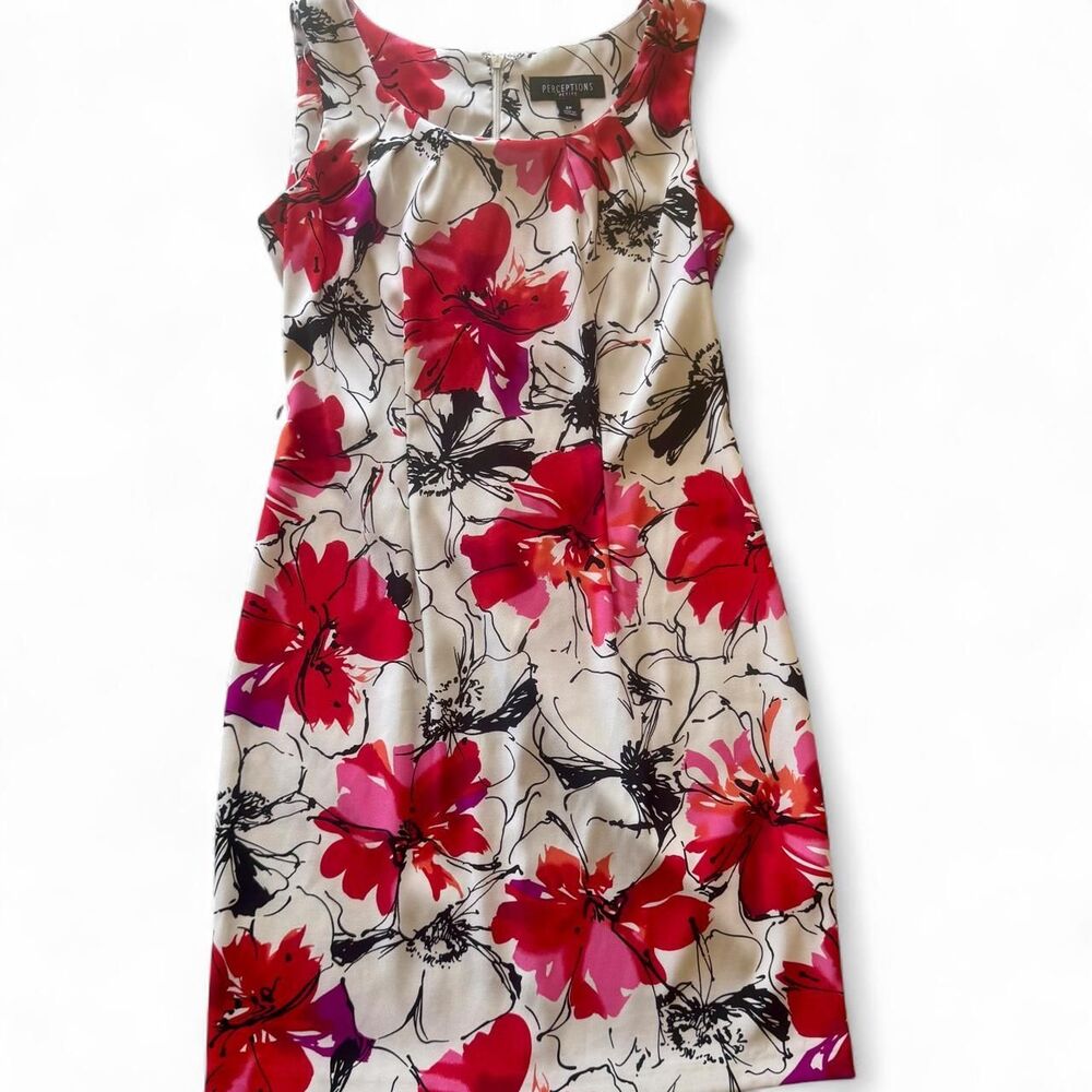 Perceptions Watercolor Floral Knee Length Mod Sheath Mini Dress Size 6 Petite
